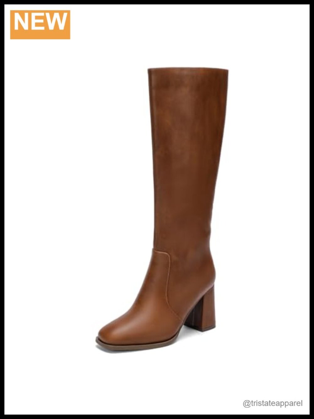 Women's Wide Calf Knee High Boots Square Toe 3.5 Chunky Heel Faux Leather Side